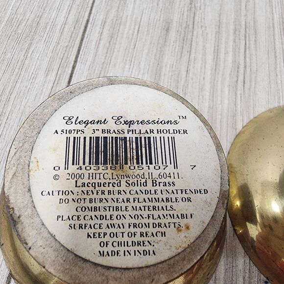 Elegant Expressions 3 Inch Brass Pillar Candle Holder Collectible Decor Set of 2 - Picture 9 of 9